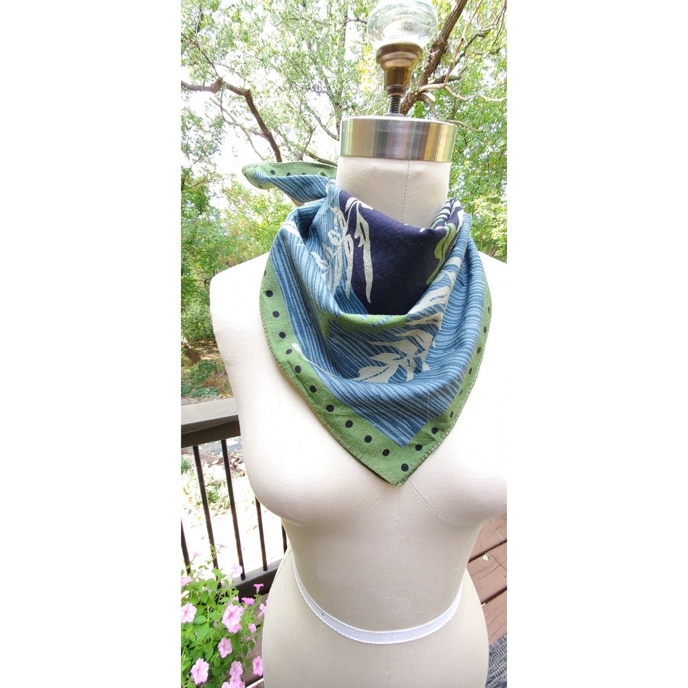 Heading Prints Ferns Square Bandana Green Blue Botanical Polka Dot Neckerchief